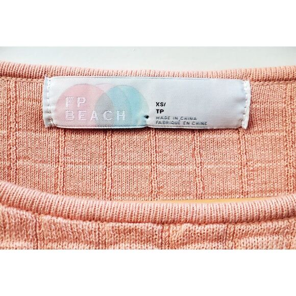 Free People FP BEACH Boho Top XS Soft Peach Crop Stretch Quilt Rib Base Short - Picture 8 of 11